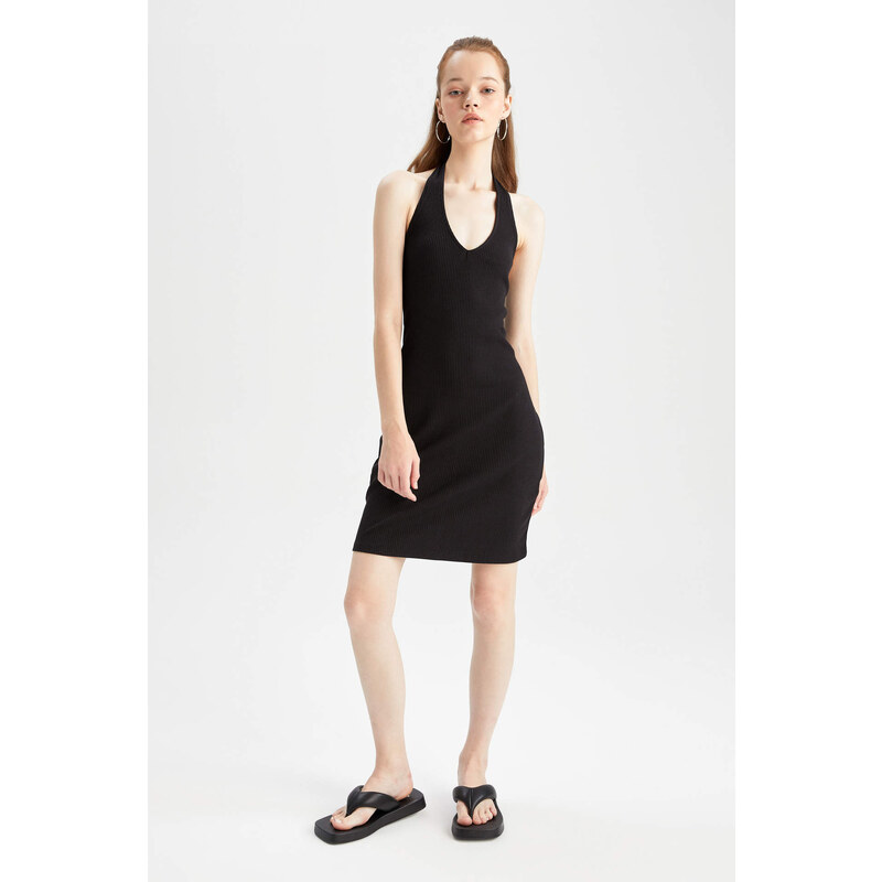 DEFACTO bodycon Sleeveless Mini Short Sleeve Knitted Dress