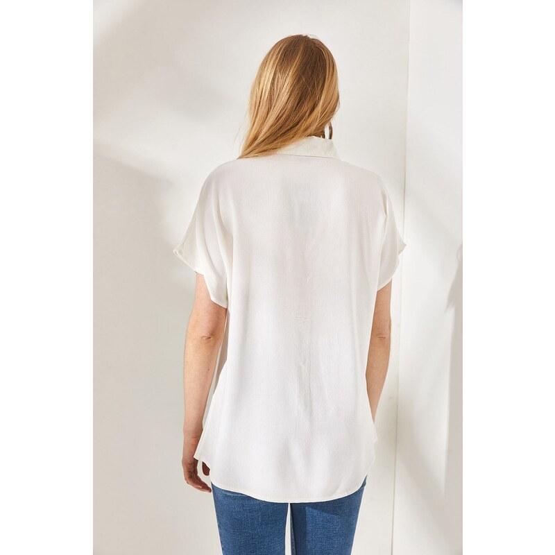 Olalook Women's White Bat Oversize Linen Shirt