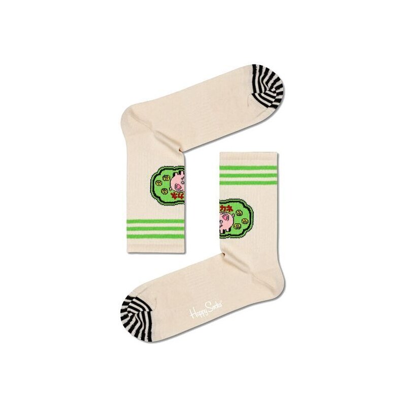 PONOŽKY HAPPY SOCKS Piggy Bank 3/4 Crew - béžová - 81739559