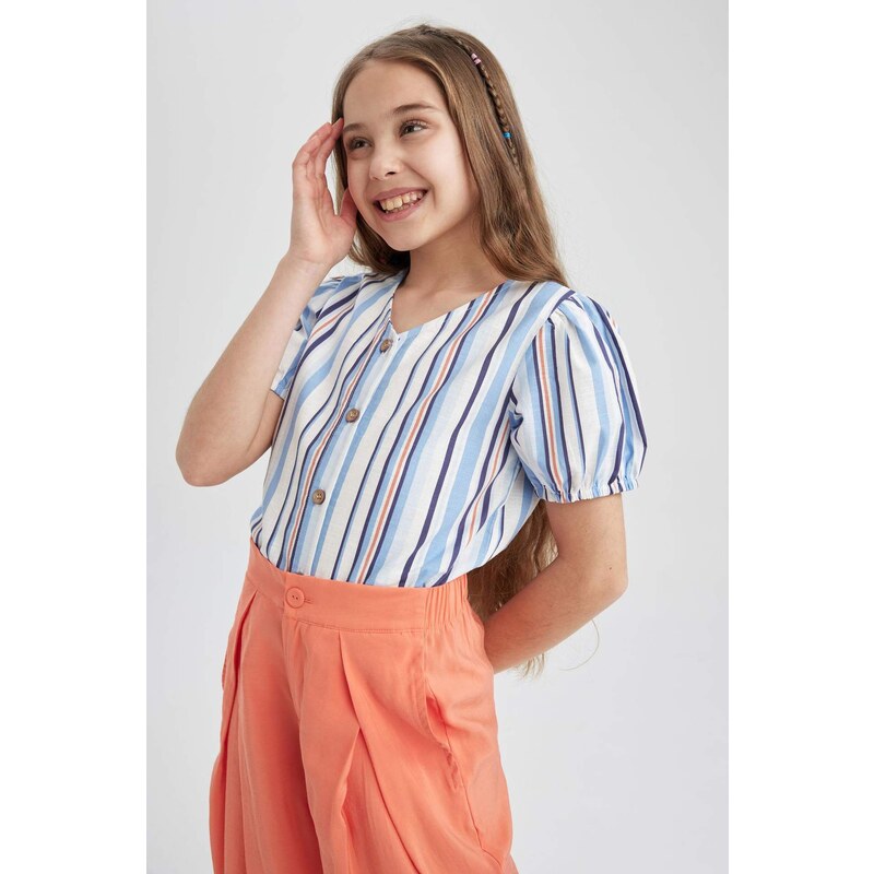 DEFACTO Girls Regular Fit Patterned Cotton Short Sleeve Shirt