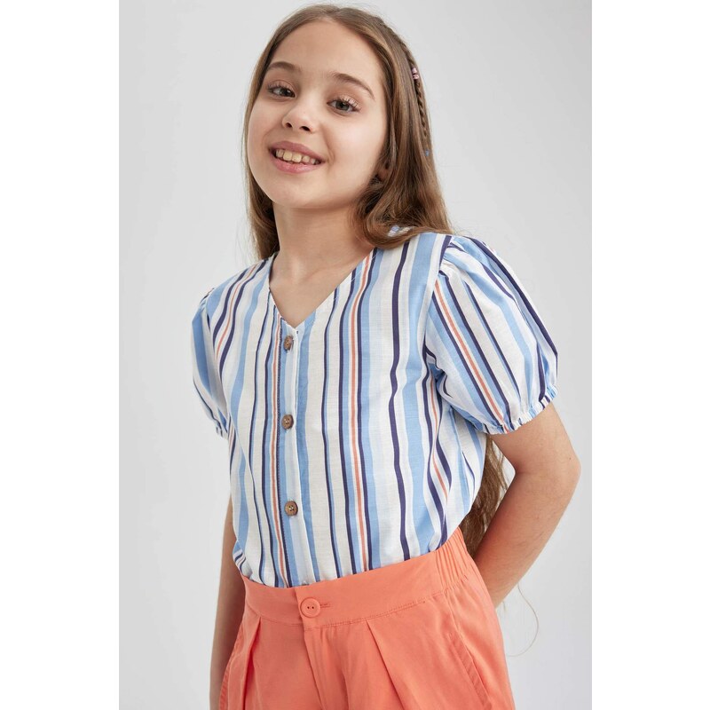 DEFACTO Girls Regular Fit Patterned Cotton Short Sleeve Shirt