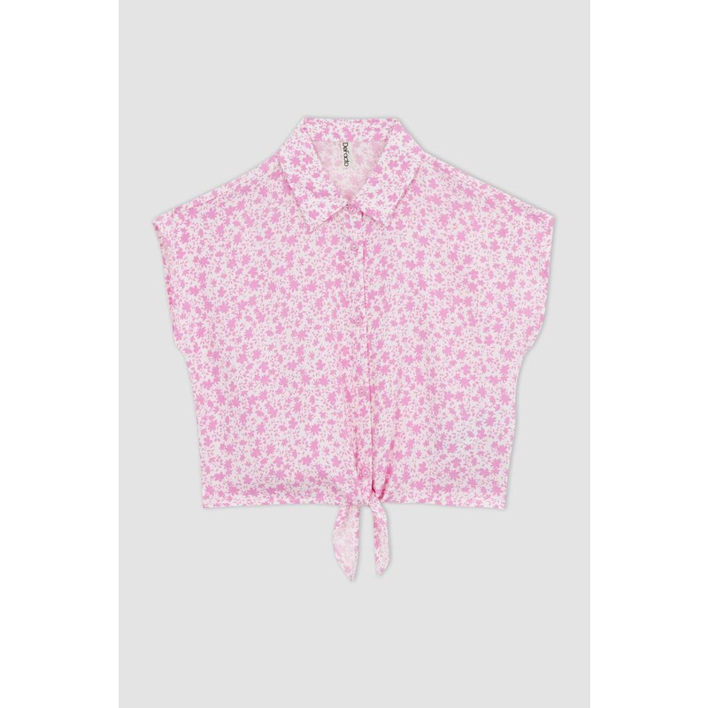 DEFACTO Girl Crop Patterned Short Sleeve Shirt