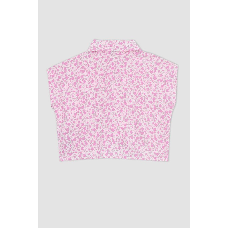 DEFACTO Girl Crop Patterned Short Sleeve Shirt