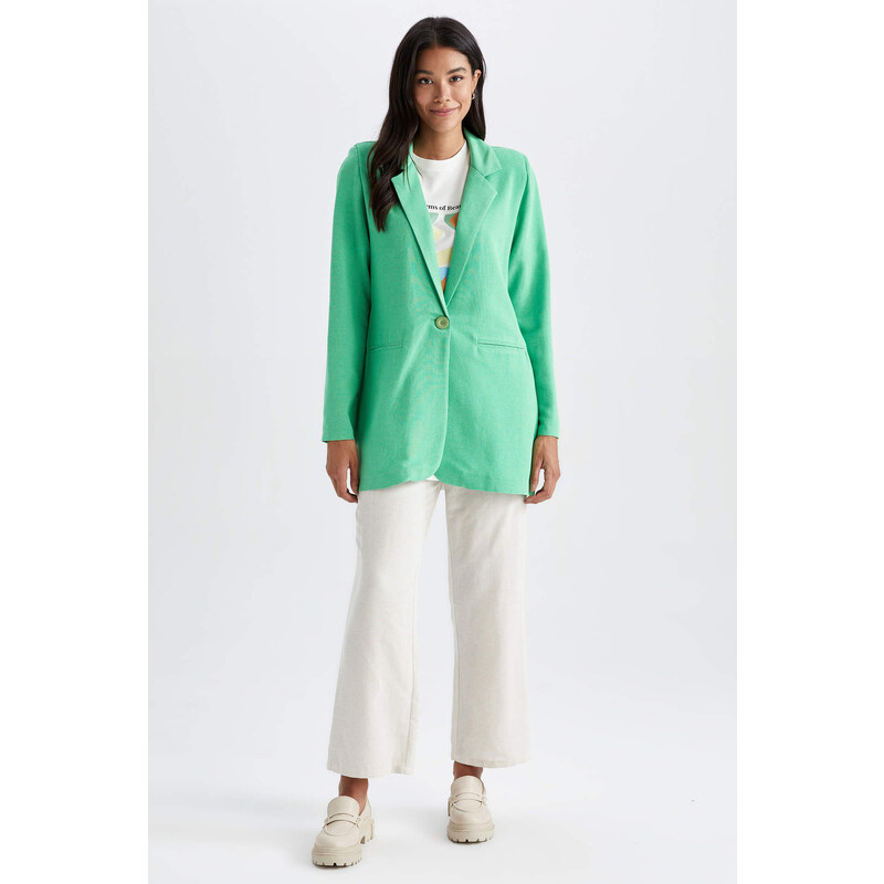 DEFACTO Regular Fit Crew Neck Linen Blend Blazer