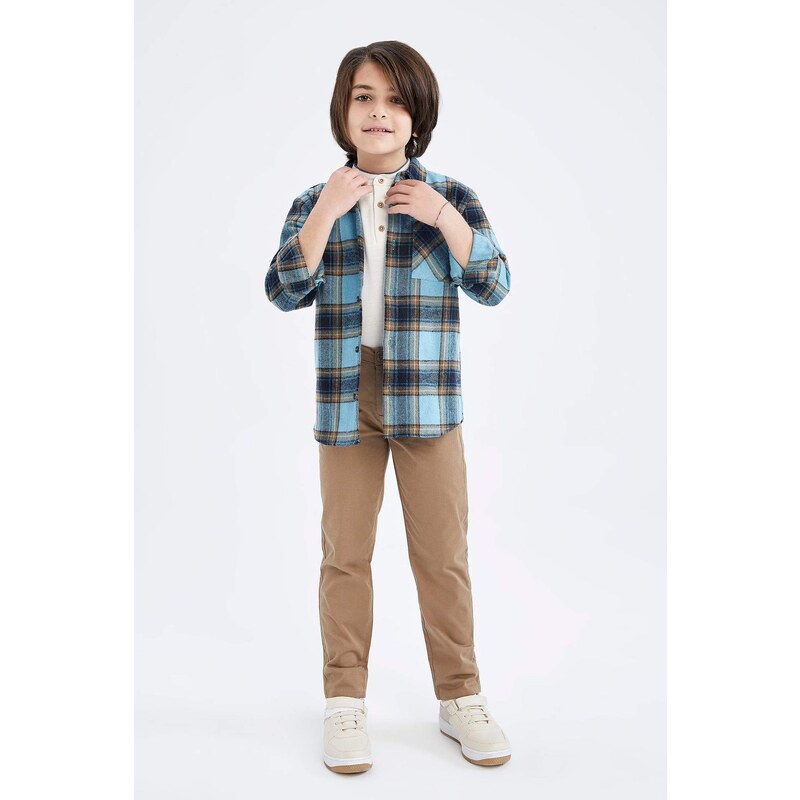 DEFACTO Boy Regular Fit Polo Neck Flannel Long Sleeve Shirt