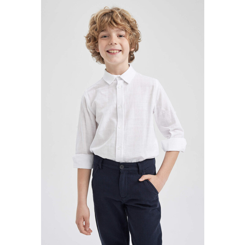 DEFACTO Boy Regular Fit Polo Neck Poplin Long Sleeve Shirt