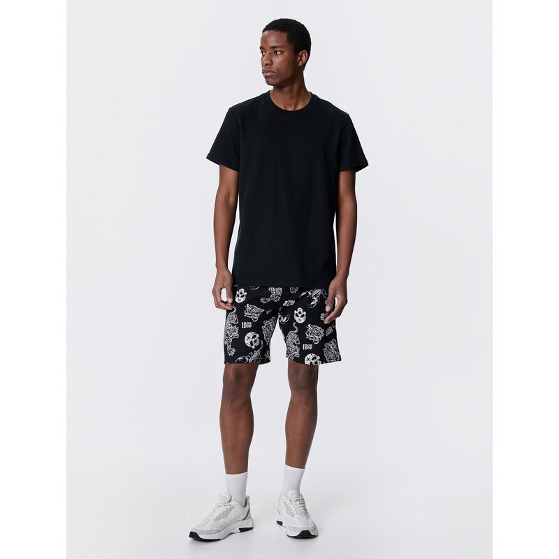 Koton Lace Waist Shorts Skull Printed Pocket Detailed Slim Cut