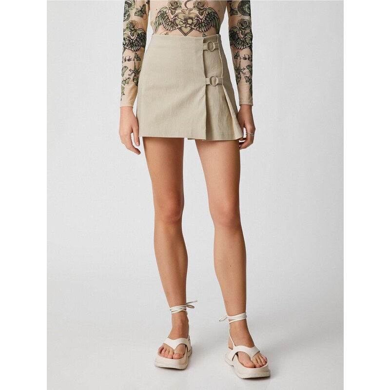 Koton Mini Short Skirt Viscose with Metal Ring Detail.