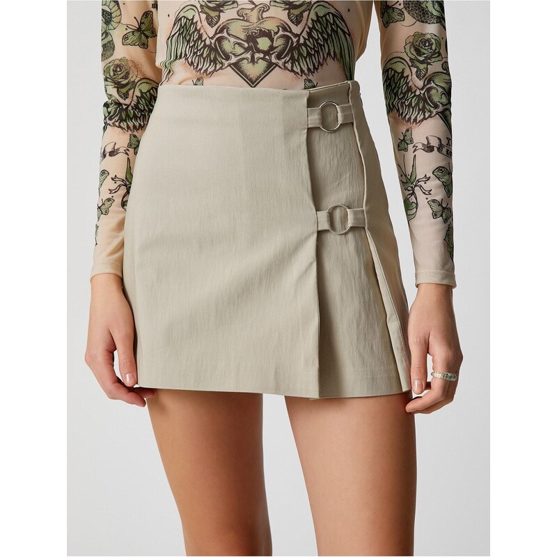 Koton Mini Short Skirt Viscose with Metal Ring Detail.