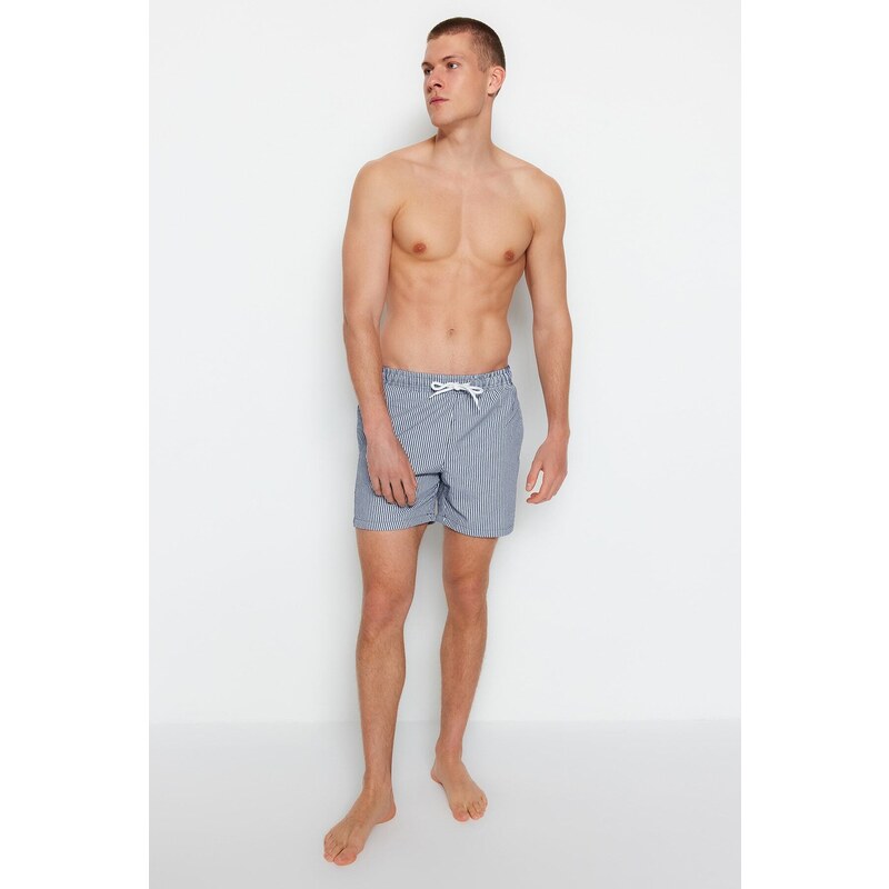 Trendyol Navy Blue Striped Seersucker Beach Shorts