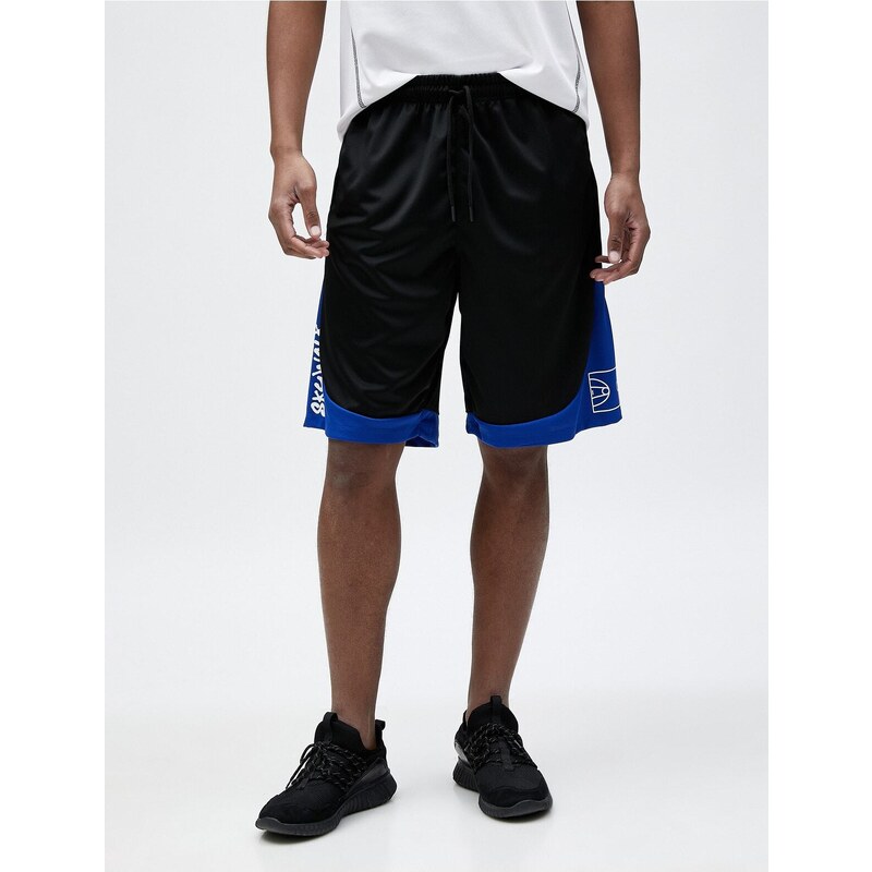 Koton Oversized Basketball Shorts with Lace-Up Waist, Printed, Pocket Detailed.