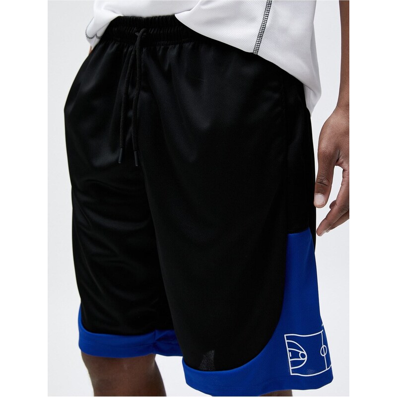 Koton Oversized Basketball Shorts with Lace-Up Waist, Printed, Pocket Detailed.