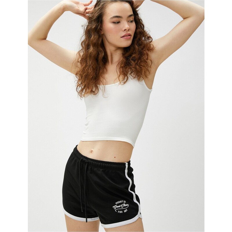 Koton Mini Shorts with Lace-Up Waist and Embroidered Pile Detail.