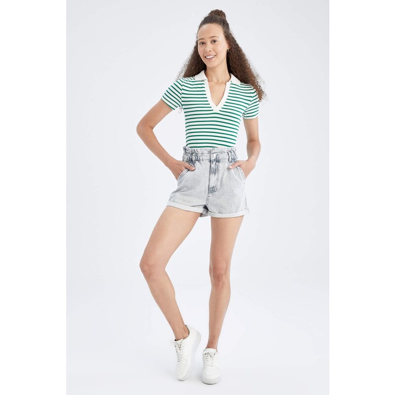 DEFACTO Paperbag Fit High Waist Mini Jean Shorts