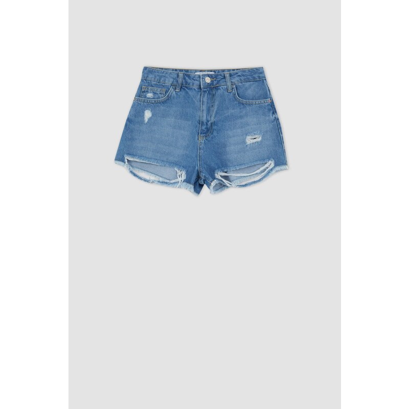 DEFACTO High Waisted Distressed Jean Short