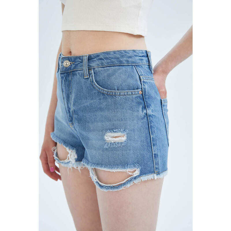 DEFACTO High Waisted Distressed Jean Short