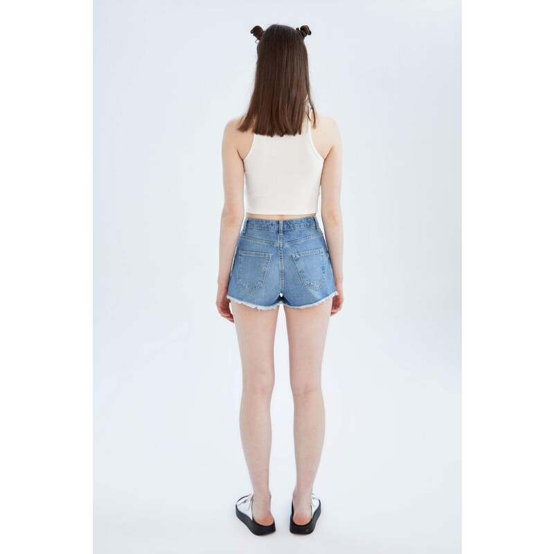 DEFACTO High Waisted Distressed Jean Short