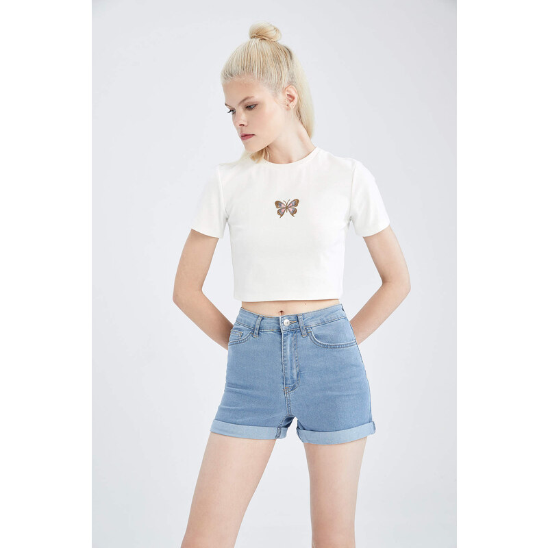 DEFACTO Regular Waist Folded Jean Shorts