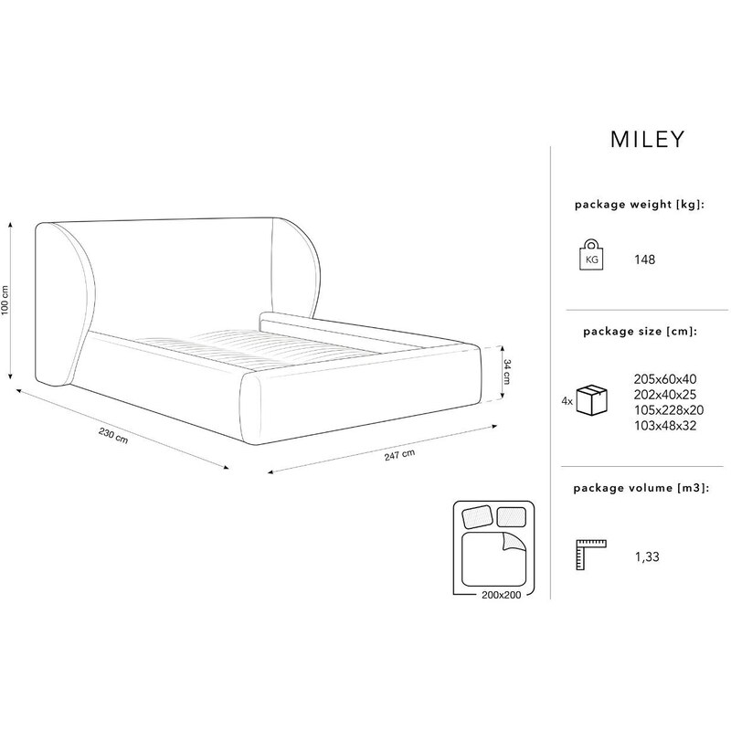 Béžová sametová dvoulůžková postel MICADONI Miley 200 x 200 cm s úložným prostorem