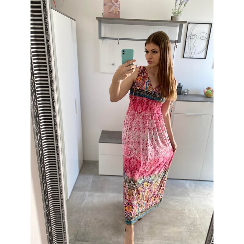 NoName Letní etno šaty MISSY růžové M/L
