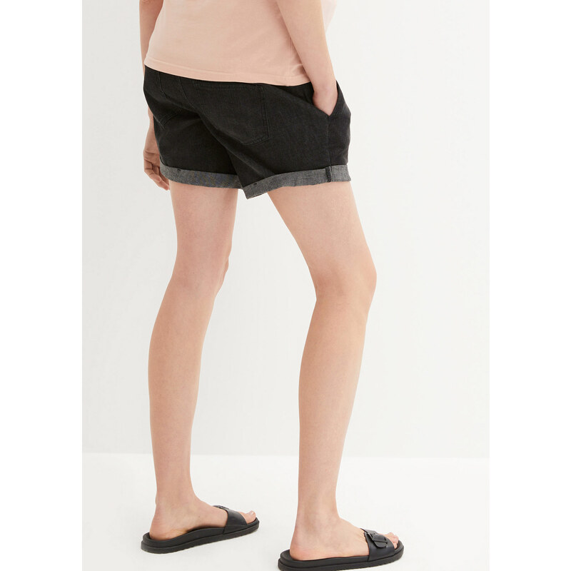 bonprix Těhotenské džínové šortky Paperbag Černá