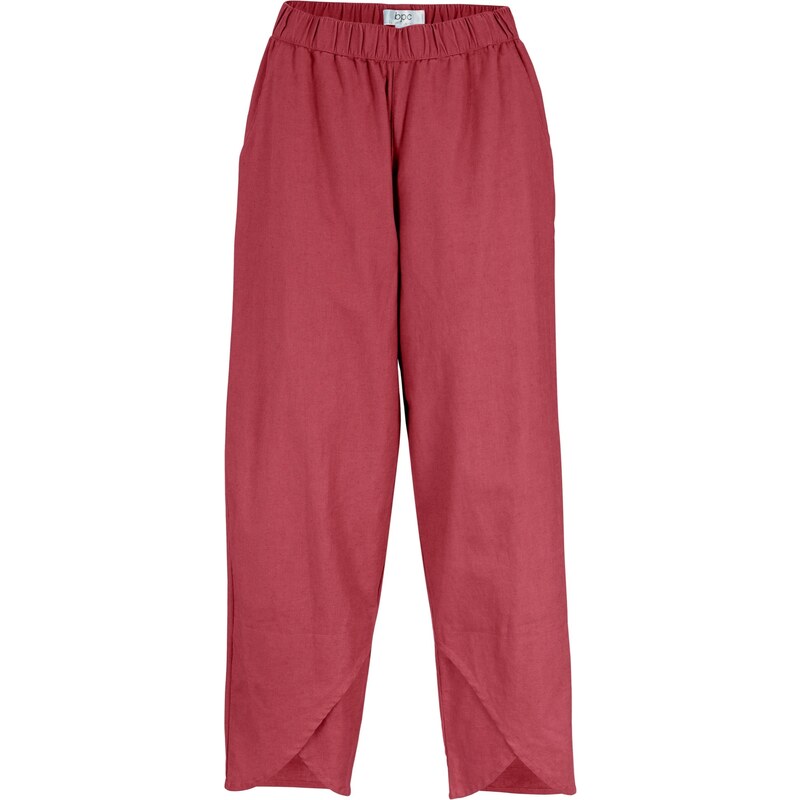 bonprix Lněné kalhoty Loose Fit s pohodlnou pasovkou, délka nad kotníky Červená