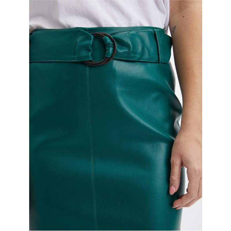 Orsay Zelená dámská pouzdrová koženková sukně - Dámské
