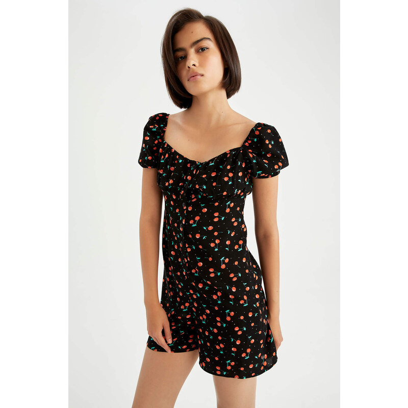 DEFACTO Heart Collar Printed Short Sleeve Jump Suit