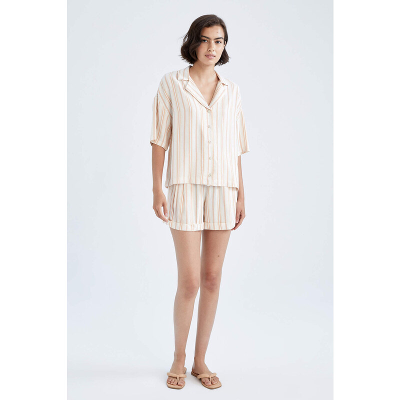 DEFACTO Relax Fit Striped Pocket Linen Shorts