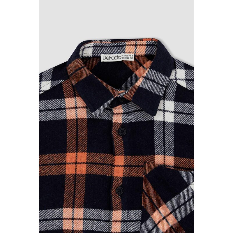 DEFACTO Boy Oversize Fit Polo Neck Flannel Long Sleeve Shirt