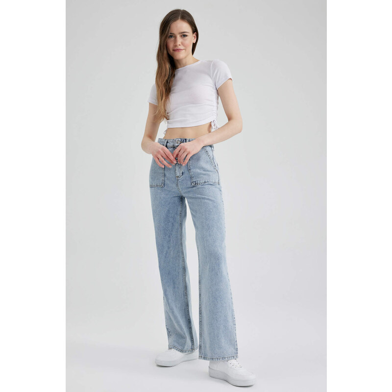 DEFACTO Short Sleeve Tie Waist Crop Top