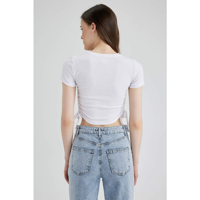 DEFACTO Short Sleeve Tie Waist Crop Top