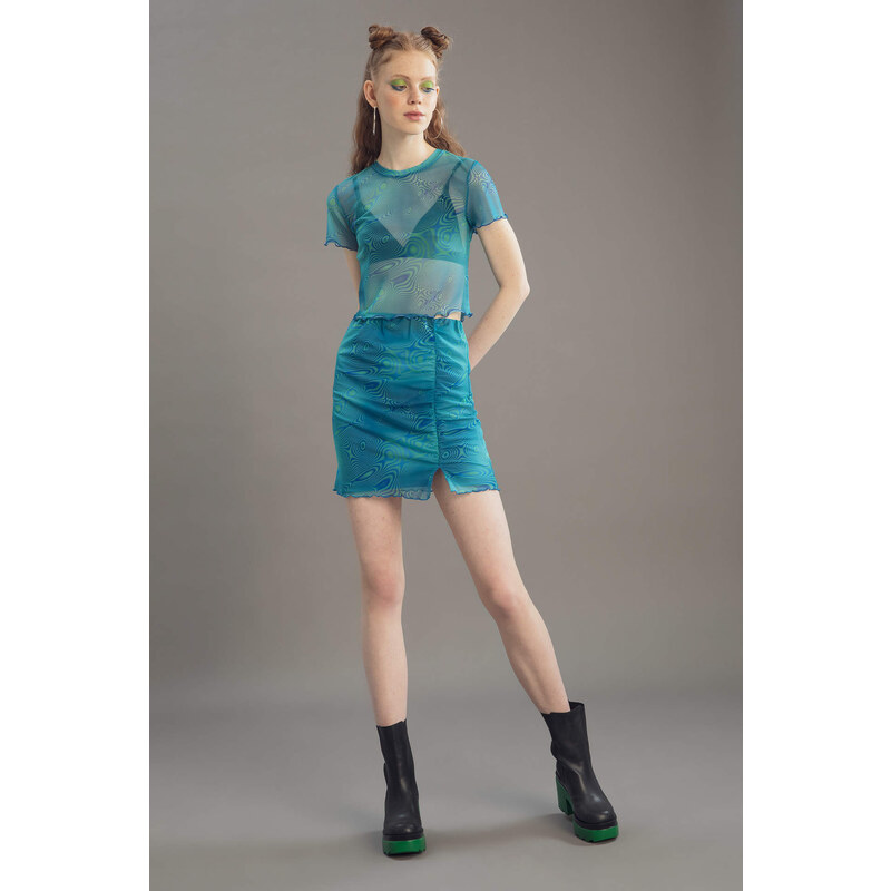 DEFACTO Short Sleeve Tulle Crop Top