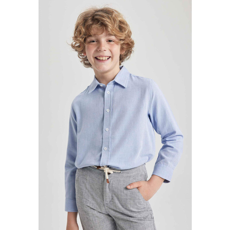 DEFACTO Boy Regular Fit Polo Neck Oxford Long Sleeve Shirt