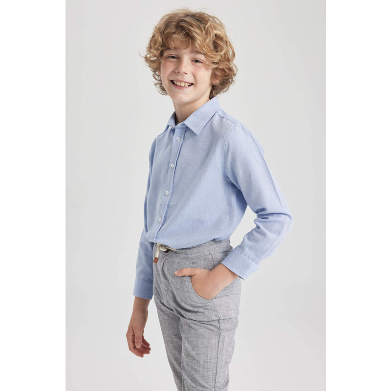 DEFACTO Boy Regular Fit Polo Neck Oxford Long Sleeve Shirt