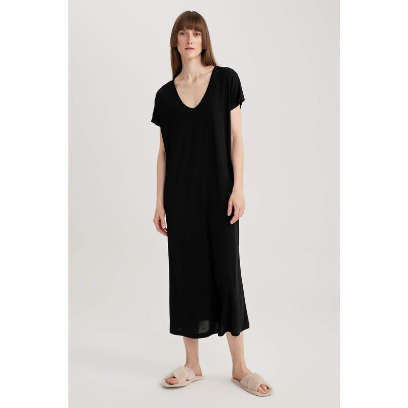 DEFACTO Regular Fit V-Neck Viscose Knitted Dress