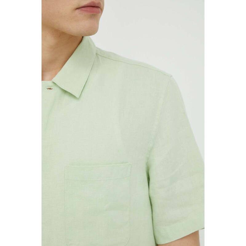 Plátěná košile Samsoe Samsoe Avan zelená barva, regular, s klasickým límcem