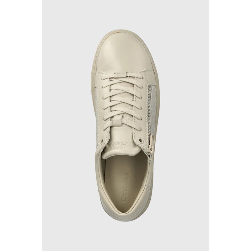 Sneakers boty Calvin Klein LOW TOP LACE UP W/ZI béžová barva, HM0HM01059