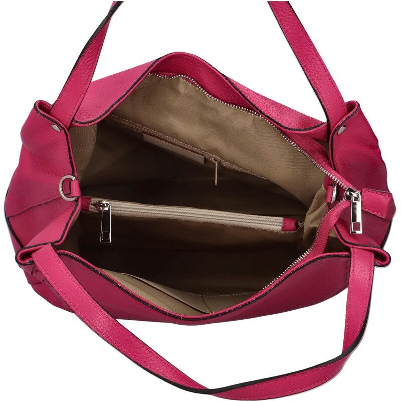 Delami Vera Pelle Praktická dámská kožená kabelka Cowgril, tmavě růžová