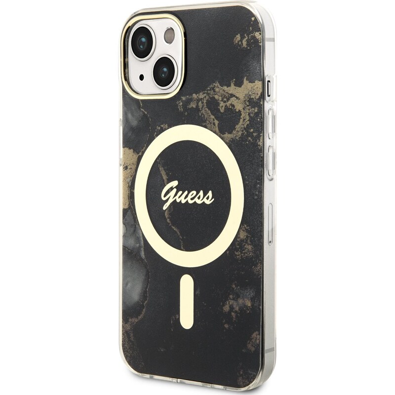 Ochranný kryt pro iPhone 14 - Guess, Marble IML MagSafe Black