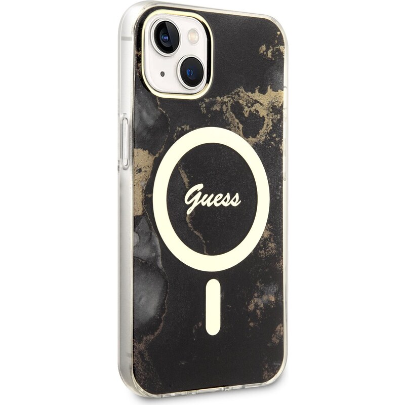 Ochranný kryt pro iPhone 14 - Guess, Marble IML MagSafe Black