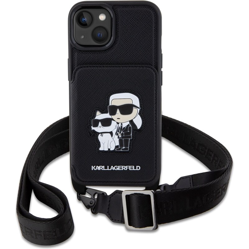 Ochranný kryt pro iPhone 14 - Karl Lagerfeld, Saffiano Crossbody Karl and Choupette NFT Black