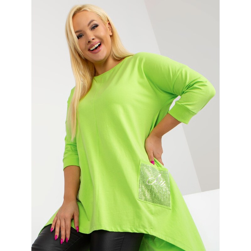 Fashionhunters Limetkově zelená halenka plus size velikosti asymetrického střihu