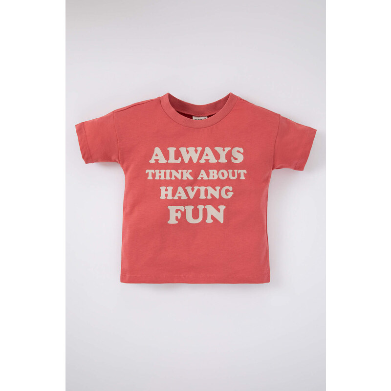 DEFACTO Baby Boy Regular Fit Slogan Printed Short Sleeve T-Shirt