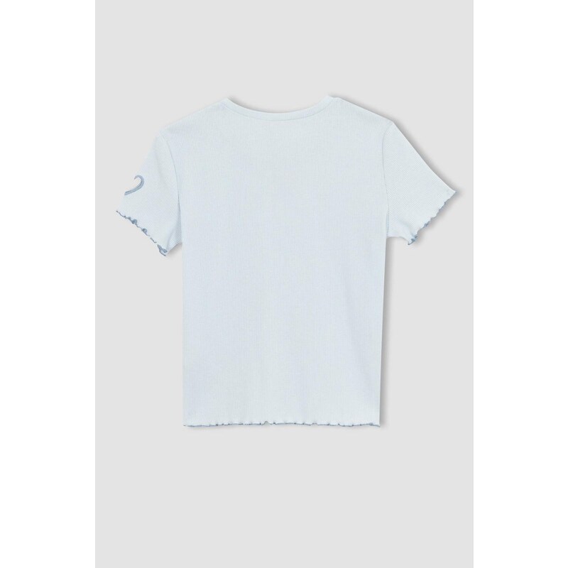 DEFACTO Girl Children's Day Slim Fit Sleeve Printed Rib Short Sleeve T-Shirt