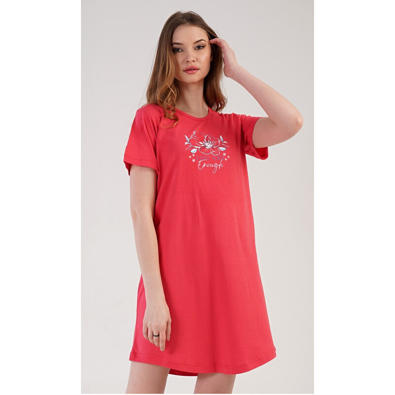 Vienetta Dámská noční košile s krátkým rukávem Eliška, barva korálová, 100% bavlna