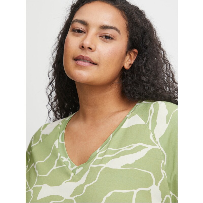 Bílo-zelené dámské vzorované tričko Fransa - Dámské
