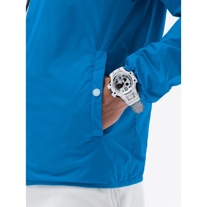 Ombre Clothing Pánská větrovka s kapucí a kontrastními detaily - modrá V1 OM-JANP-0110