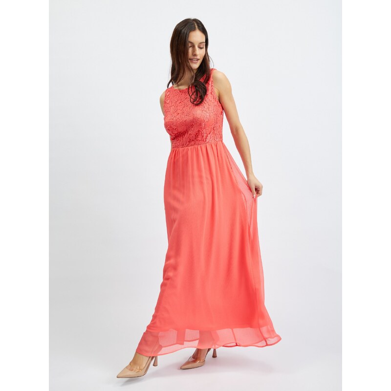 Orsay Růžové dámské krajkované maxi šaty - Dámské