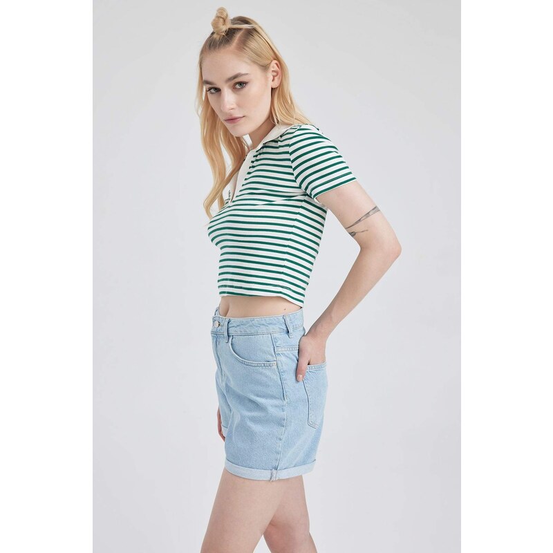 DEFACTO Fitted Polo Neck Striped Short Sleeve T-Shirt